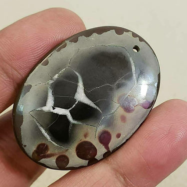Natural Black Septarian Geode DRILLED Pendant Bead 43x31mm